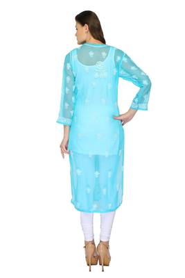 Light blue embroidered georgette stithced kurti 3