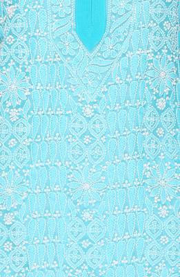 Light blue embroidered georgette stithced kurti 4