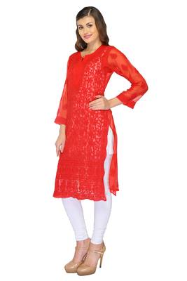 Red embroidered georgette stithced kurti 2