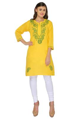 Lemon embroidered cotton stithced kurti 1