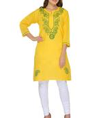 Lemon embroidered cotton stithced kurti