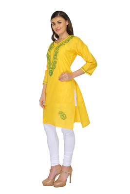 Lemon embroidered cotton stithced kurti 2