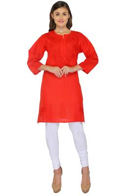 Red embroidered cotton stithced kurti 1