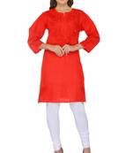 Red embroidered cotton stithced kurti