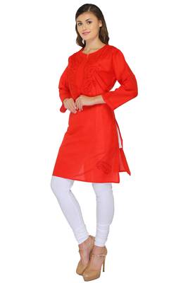 Red embroidered cotton stithced kurti 2