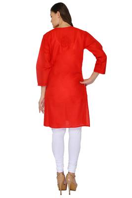 Red embroidered cotton stithced kurti 3