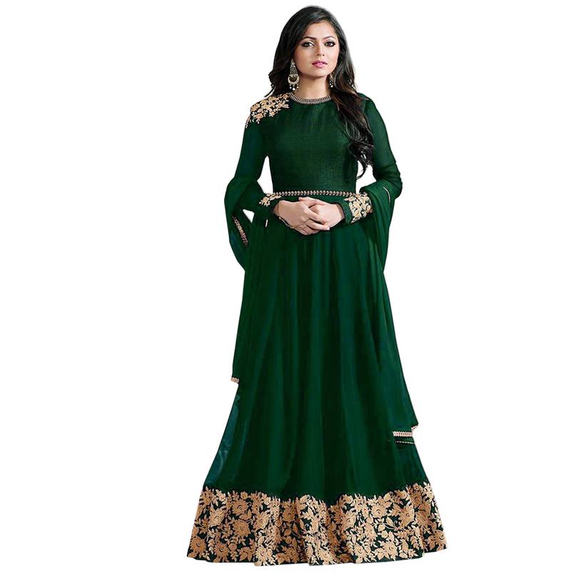 Green embroidered georgette salwar with dupatta