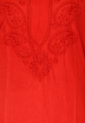 Red embroidered cotton stithced kurti 4