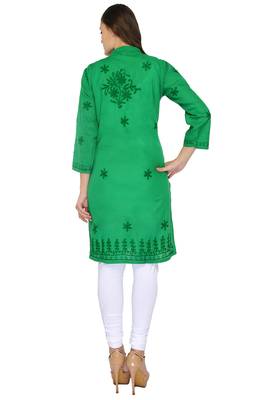 Dark green embroidered cotton stithced kurti 3