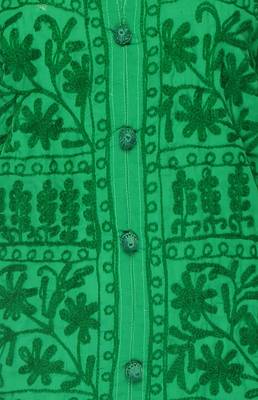 Dark green embroidered cotton stithced kurti 4