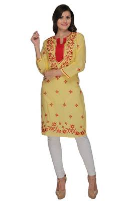 Lemon embroidered cotton stithced kurti 1