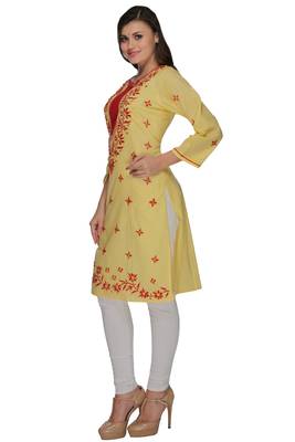 Lemon embroidered cotton stithced kurti 2