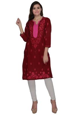 Maroon embroidered cotton stithced kurti 1