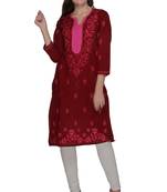 Maroon embroidered cotton stithced kurti