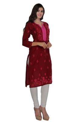 Maroon embroidered cotton stithced kurti 2