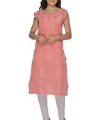 Peach embroidered cotton stithced kurti