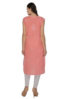 Peach embroidered cotton stithced kurti 3