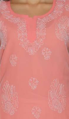 Peach embroidered cotton stithced kurti 4