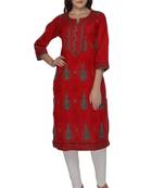 Red embroidered cotton stithced kurti