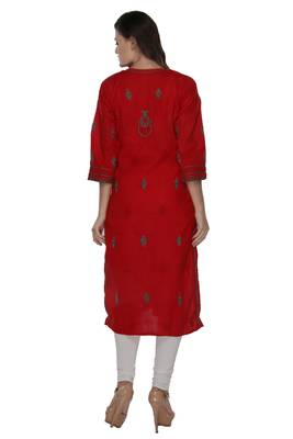 Red embroidered cotton stithced kurti 3