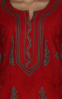 Red embroidered cotton stithced kurti 4