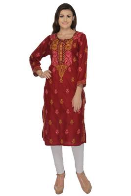 Maroon embroidered cotton stithced kurti 1