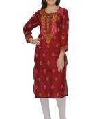 Maroon embroidered cotton stithced kurti