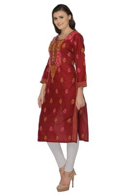 Maroon embroidered cotton stithced kurti 2