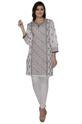 White embroidered cotton stithced kurti 1