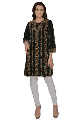 Black embroidered cotton stithced kurti 1