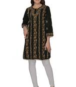 Black embroidered cotton stithced kurti