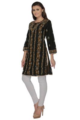 Black embroidered cotton stithced kurti 2