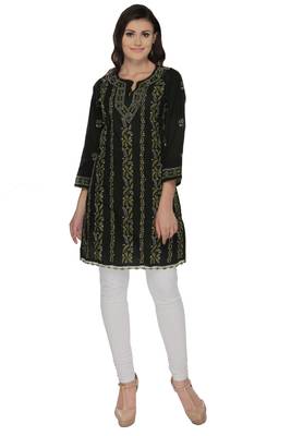 Black embroidered cotton stithced kurti 1