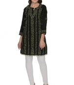 Black embroidered cotton stithced kurti