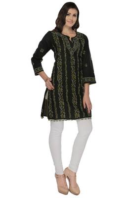 Black embroidered cotton stithced kurti 2