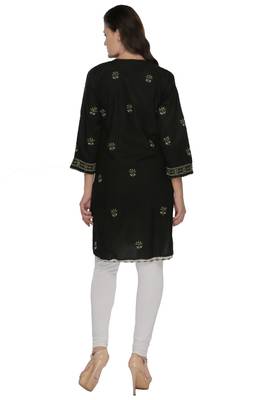 Black embroidered cotton stithced kurti 3