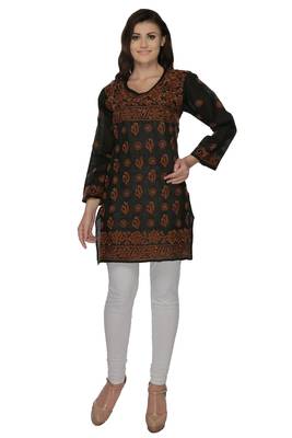 Black embroidered cotton stithced kurti 1