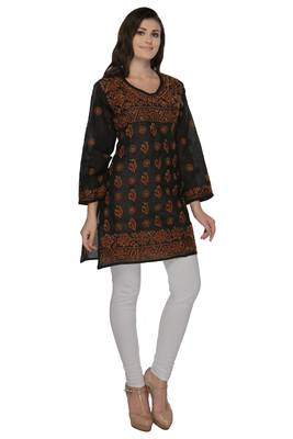 Black embroidered cotton stithced kurti 2
