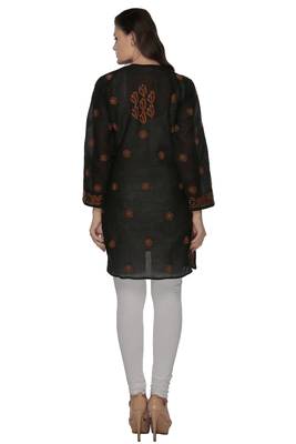 Black embroidered cotton stithced kurti 3