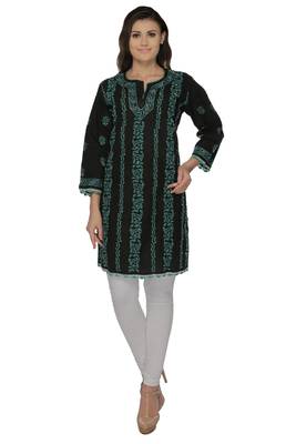 Black embroidered cotton stithced kurti 1