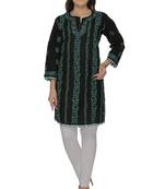 Black embroidered cotton stithced kurti