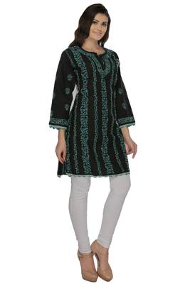 Black embroidered cotton stithced kurti 2