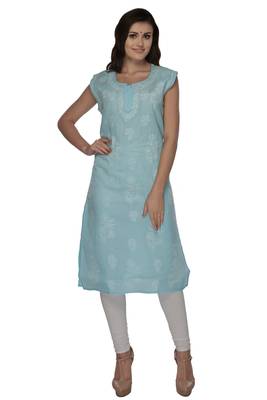 Blue embroidered cotton stithced kurti 1