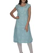 Blue embroidered cotton stithced kurti