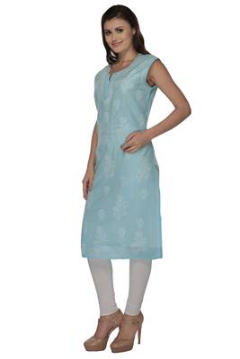 Blue embroidered cotton stithced kurti 2