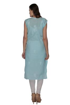 Blue embroidered cotton stithced kurti 3
