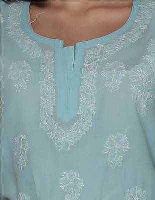 Blue embroidered cotton stithced kurti 4
