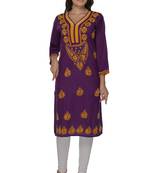 Purple embroidered cotton stithced kurti