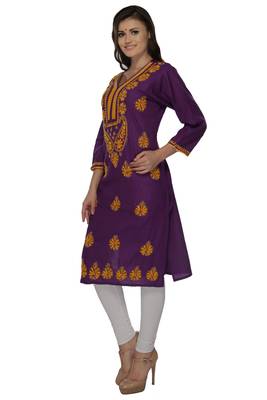 Purple embroidered cotton stithced kurti 2