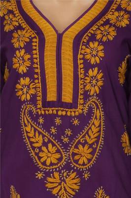 Purple embroidered cotton stithced kurti 4